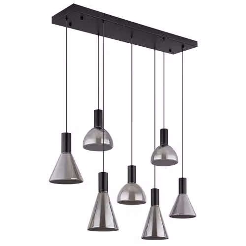 Globo Lighting Modern Suspended Pendant Light in Black and Smoke Grey Glass with Height Adjustable Metal Frame – 1