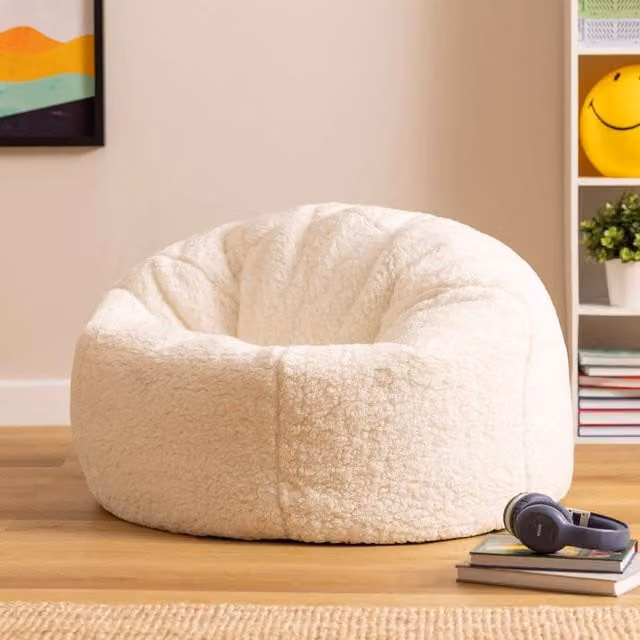 Icon Kingston Teddy Berber Fleece Classic Dome Bean Bag for Kids, 2 Pack, Natural