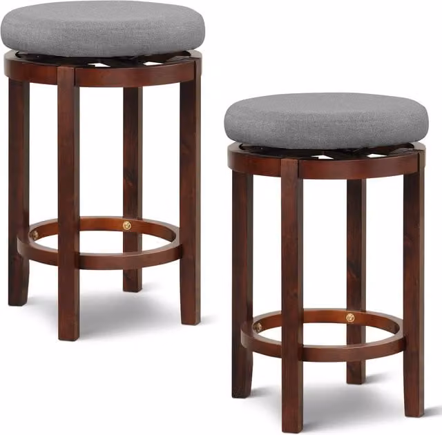 Set of 2 COSTWAY Grey Fabric Padded Swivel Kitchen and Dining Chairs with Rubberwood Legs