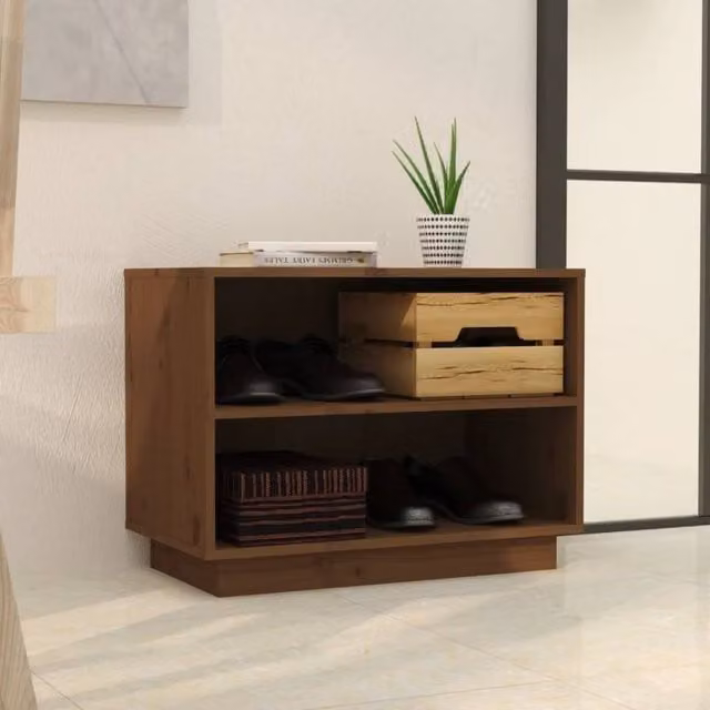 Berkfield Home Shoe Cabinet in Honey Brown Solid Pine Wood, W/D/H: 60 x 34 x 45 cm