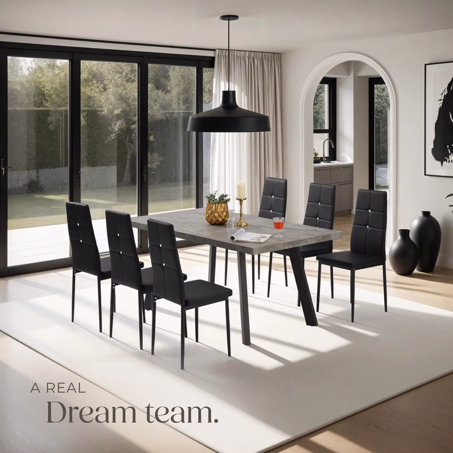 tectake Julien Set of 6 Modern Dining Chairs in Black Synthetic Leather – 7