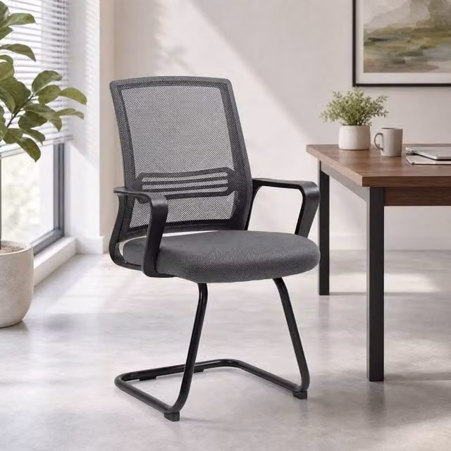 STILVORA Ergonomic Meeting Chair with Sled Base in Dark Grey Fabric