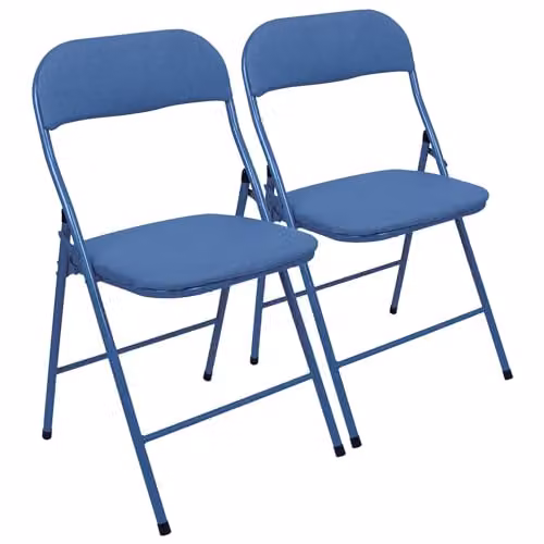 Harbour Housewares Set of 2 Blue Fabric Padded Metal Folding Chairs – 1