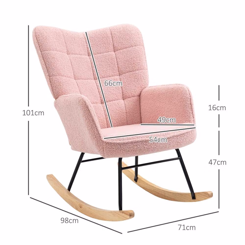 EONLION Pink Bouclé Nursing Rocking Chair with Armrests – 2