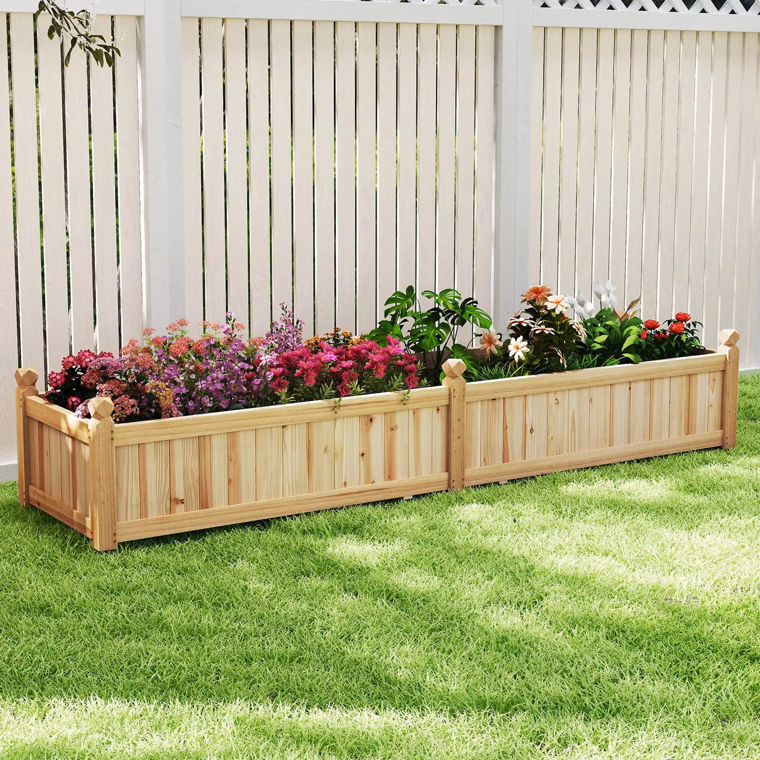 Gymax Large Wooden Raised Garden Bed Planter Box with Divider, Beige, W: 59.0 cm, D: 40.0 cm, H: 59.0 cm – 5