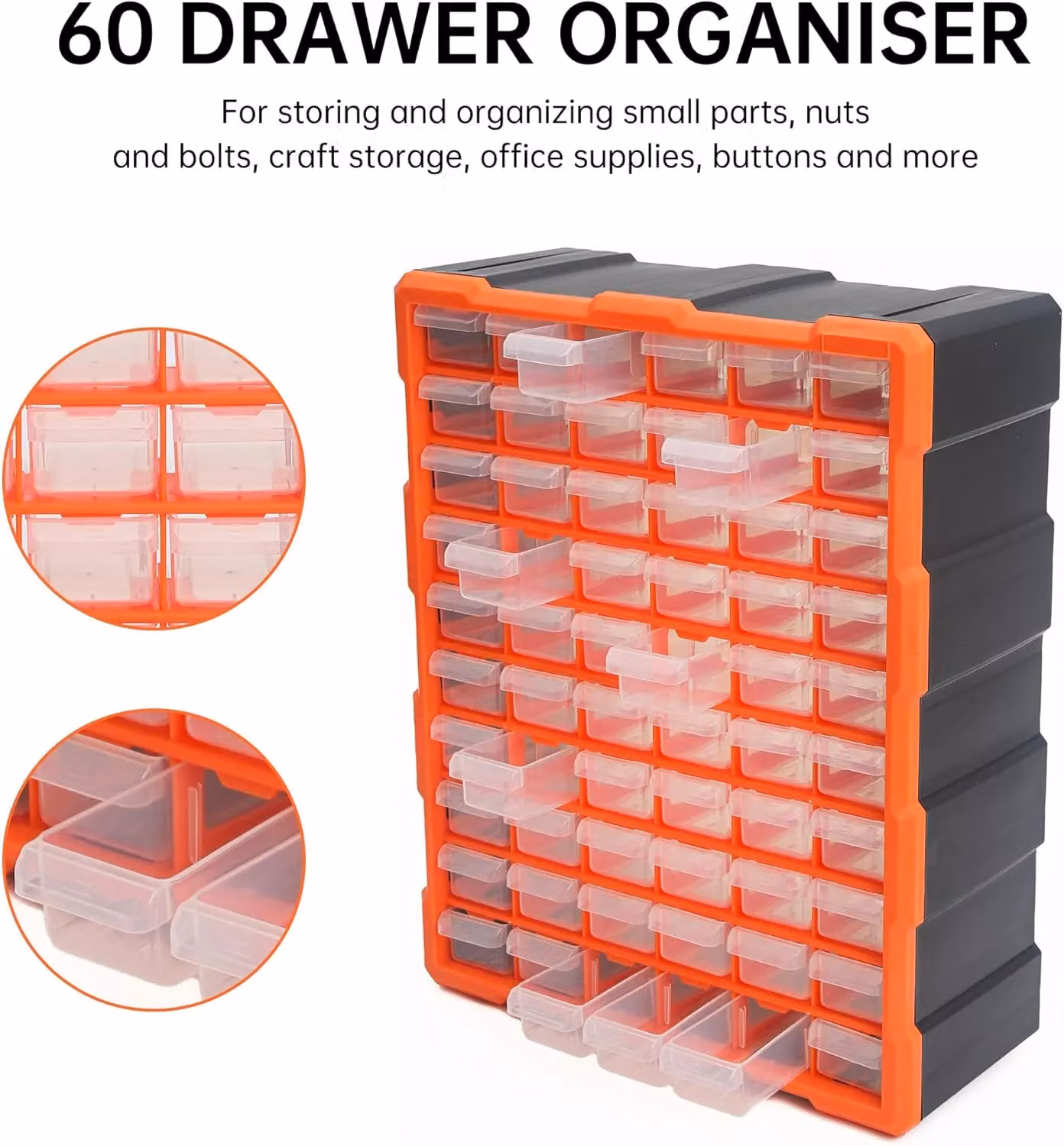 Simpa 60 Drawer Plastic DIY Tool and Hardware Storage Organiser Cabinet, Black, H 47.5 cm x W 37 cm x D 16 cm – 3