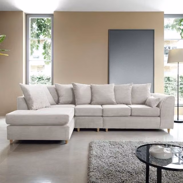 Abakus Direct Left Hand Facing L-Shaped Corner Sofa in White Jumbo Cord, W272 x D164 x H90 cm – 1