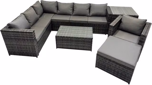 Fimous Dark Grey Rattan Garden Furniture Set with Side Table and Big Stool