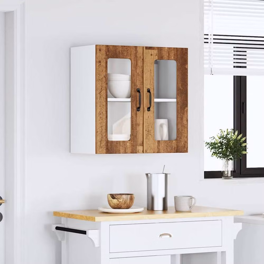 Berkfield Home Lucca Kitchen Wall Cabinet with Glass Door in Brown Old Wood – 2