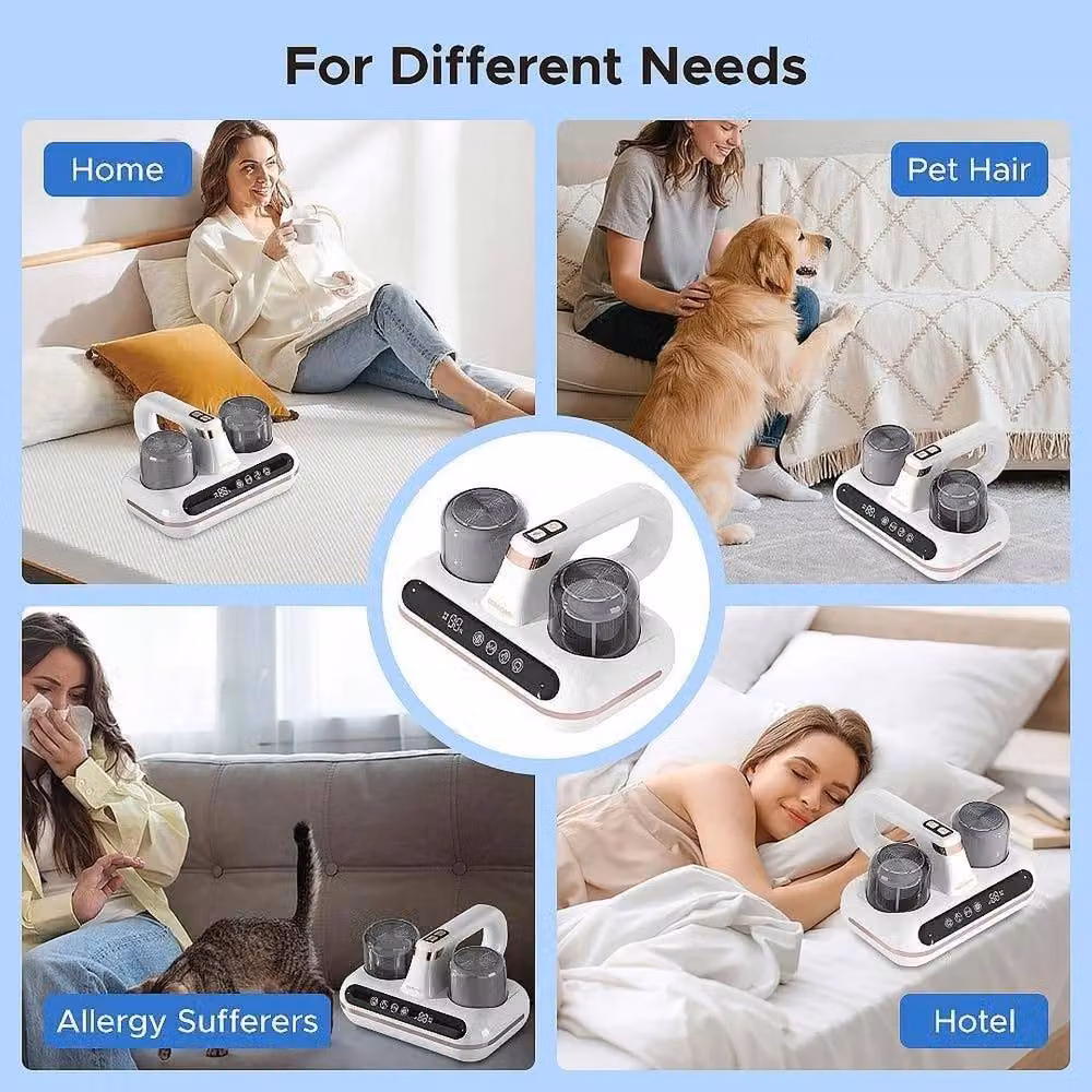 VOGREX White Handheld Ultrasonic Mite Remover Mattress Vacuum Cleaner with UV-C Light and Tapping Vibration – 2