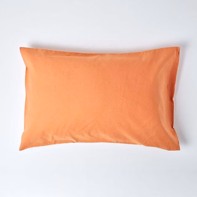 Homescapes Orange Linen and Combed Cotton Cooling Pillowcase with Envelope Closure