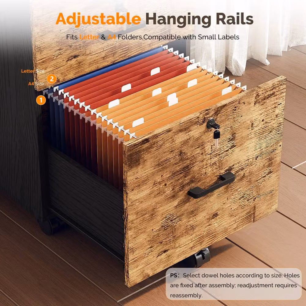 EONLION Brown Wooden 3-Drawer Rolling File Cabinet with Castors – 4