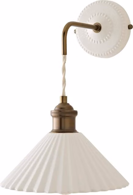 ValueLights Burford White and Gold/Brass Ceramic Ribbed Adjustable Drop Wall Light with Bulb – 1