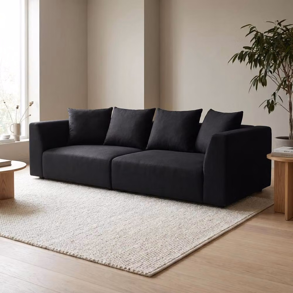 Abakus Direct Tokyo 3 Seater Sofa in Black Bamboo Basket Weave Fabric with Deep Seats – 2