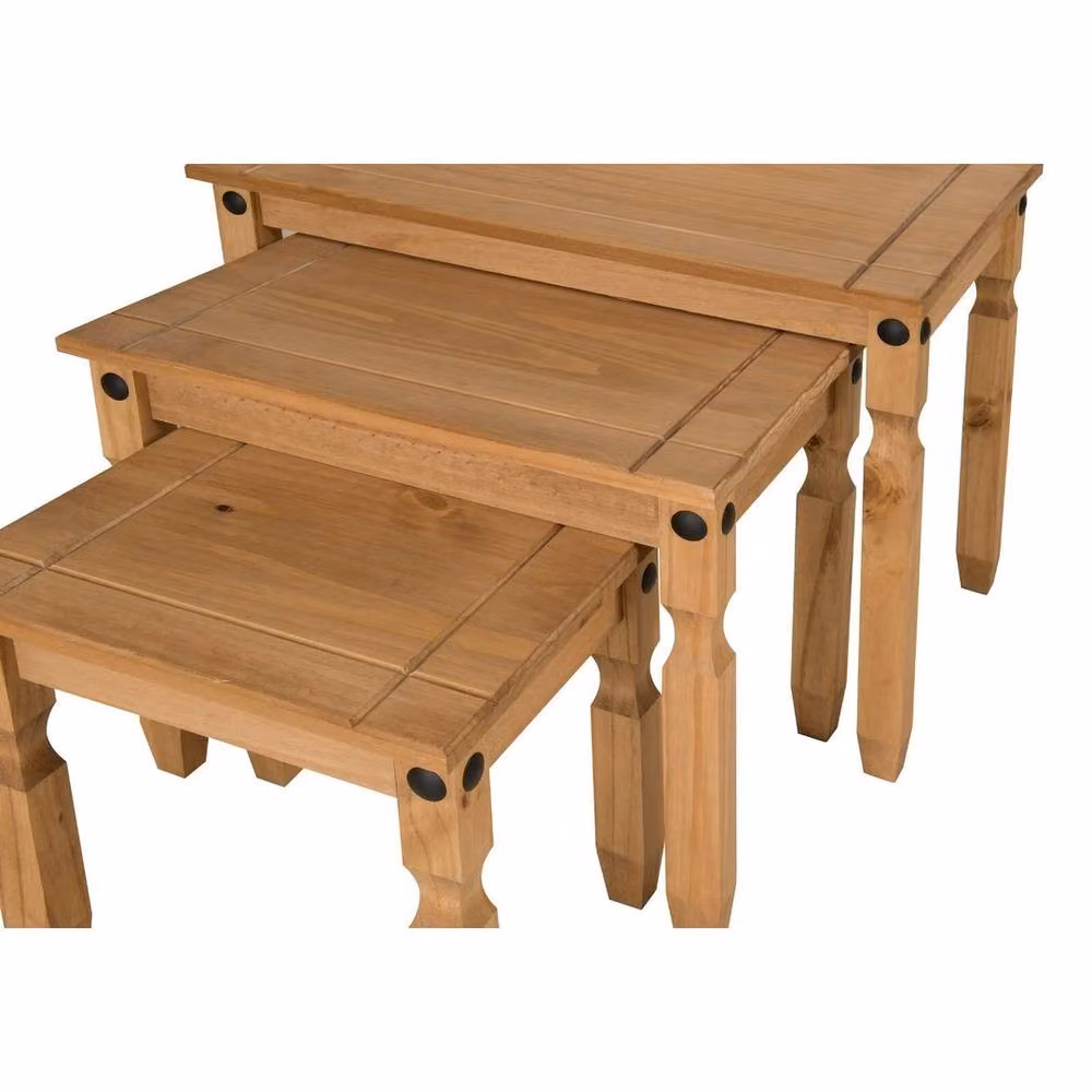 Kelvenix Nest of 3 Tables in Brown Rustic Waxed Pine and Metal – 2
