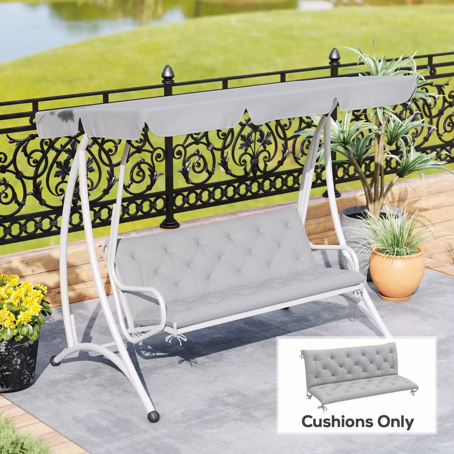 OUTSUNNY Water-Repellent Rectangular Garden Bench Cushion with Ties in Grey – 2