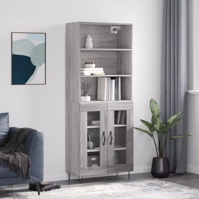 Berkfield Home Grey Sonoma Highboard with Glass Doors, H 180 x W 69.5 x D 34 cm – 1