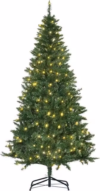 HOMCOM 6ft Artificial Christmas Tree with Warm White LED Lights, Green