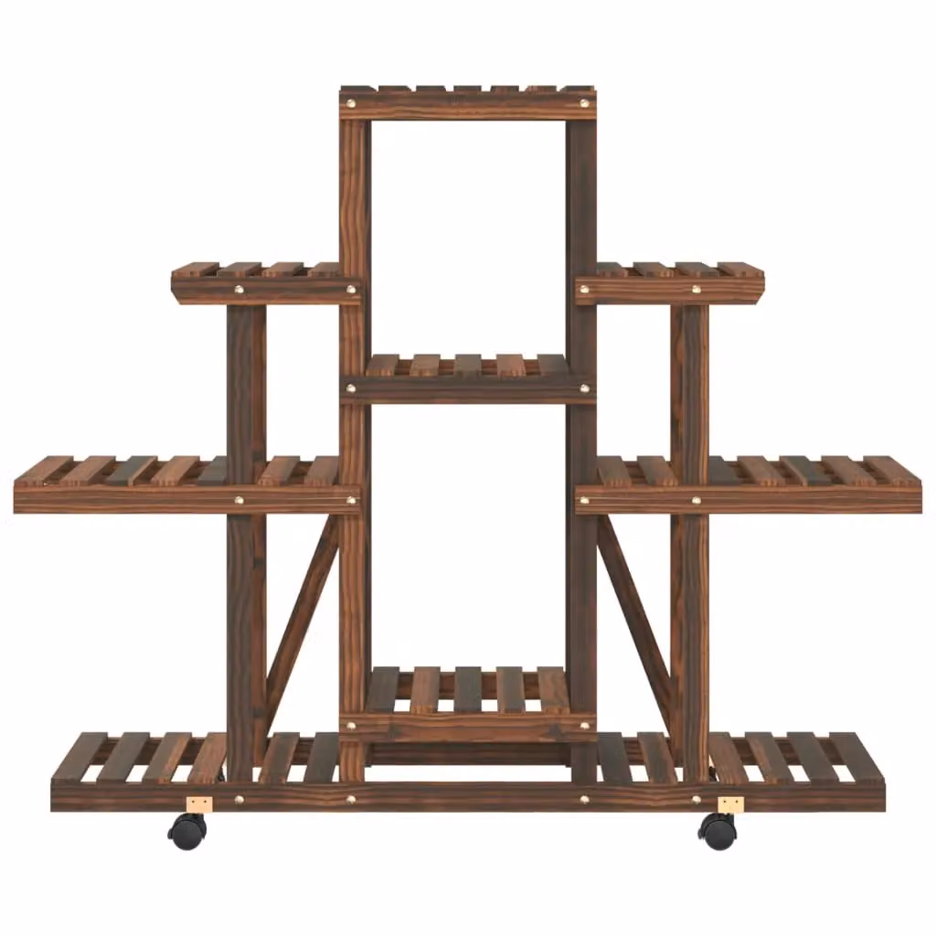 Berkfield Home Retro Wooden Flower Stand with Wheels in Brown, W/D/H: 110 x 25 x 101 cm – 4