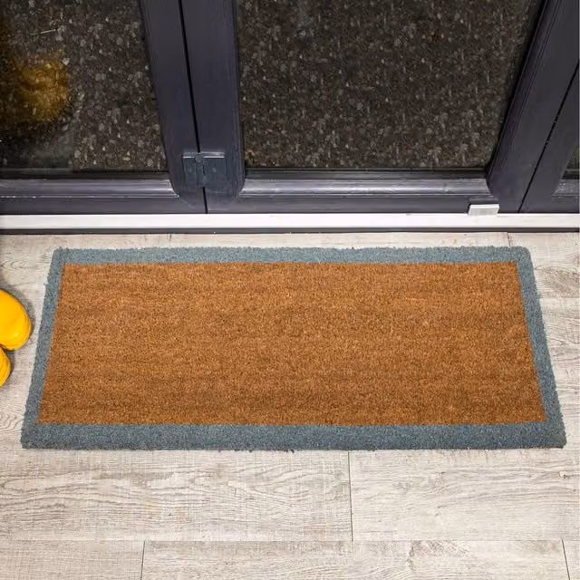 Roseley Coir Door Mat Runner with Green Border in Brown