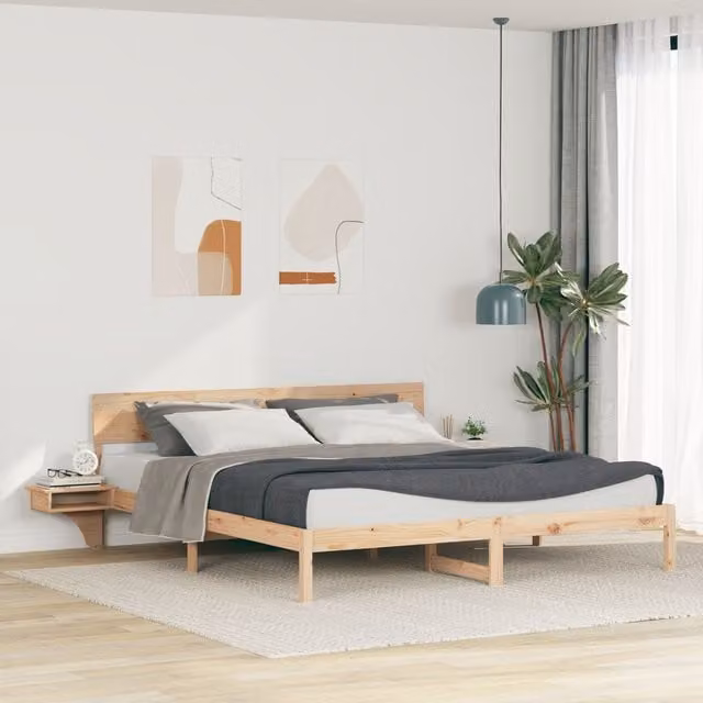 Berkfield Home Modern Solid Pine Wood Bed Frame with Headboard and Side Compartments, Brown, 200 x 200 cm – 1