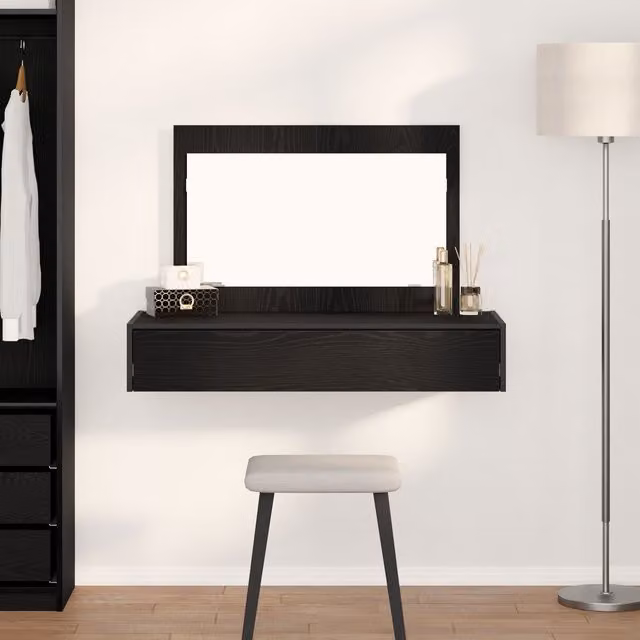 Berkfield Home Wall-Mounted Dressing Table in Black Oak, W: 100 cm, D: 40 cm, H: 70 cm