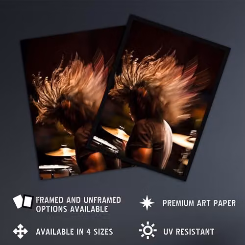 Artery8 Drummer Action Photograph Wall Art Poster Print, Multicolour, W: 81.0 cm, H: 61.0 cm – 2