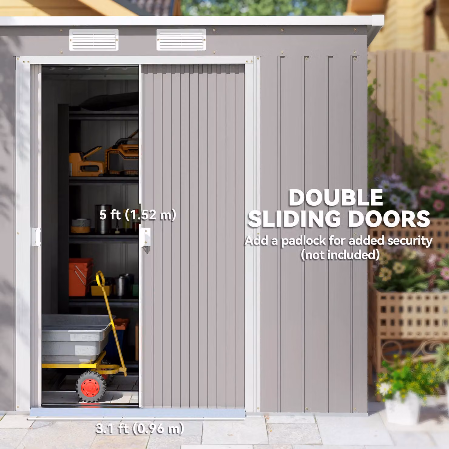 OUTSUNNY Metal Garden Storage Shed with Double Doors in Green and Grey, W/D/H: 213.36 x 121.92 x 172.0 cm – 4