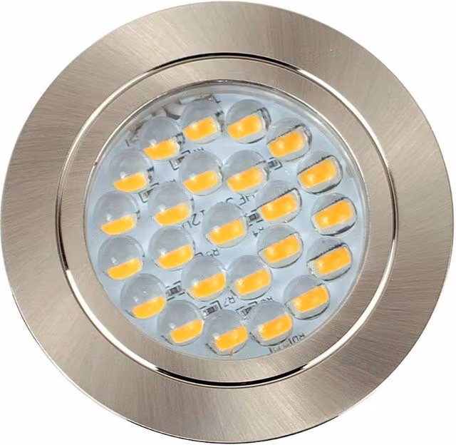 ValueLights MiniSun Modern Brushed Chrome 12V LED Recessed Downlight for Caravan, Boat or Cabin with Integrated 2700K Warm White Bulb