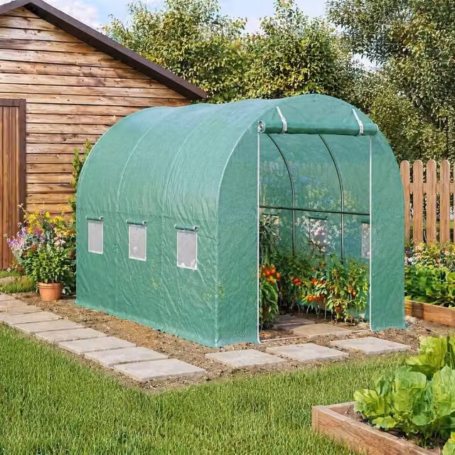STILVORA Green Greenhouse Replacement Plastic Cover with Roll-Up Windows, W: 300 cm, D: 200 cm, H: 200 cm
