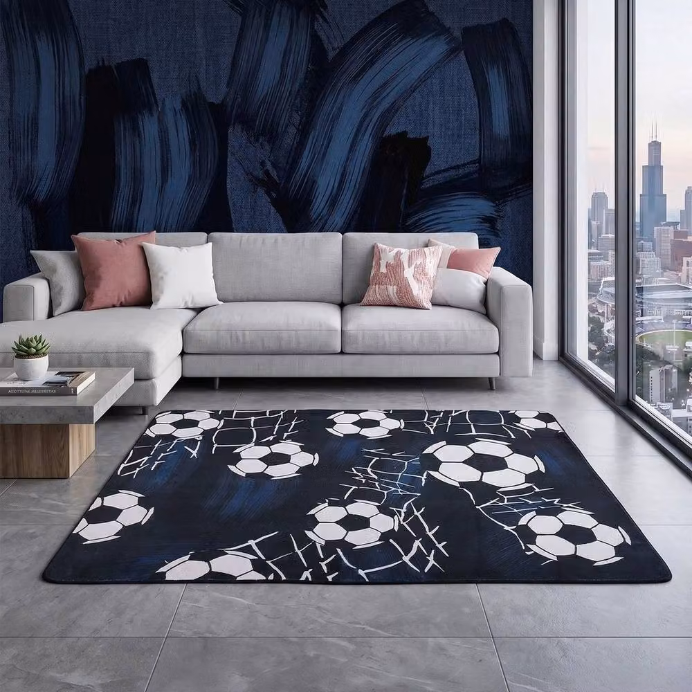 KORVIXA Football Floor Rug in Blue, W/D: 100 x 110 cm – 3