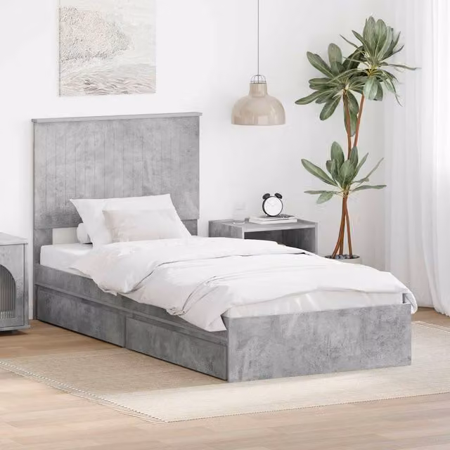 Berkfield Home Modern Storage Bed in Concrete Grey, Engineered Wood, W/D/H: 90 x 190 cm – 1