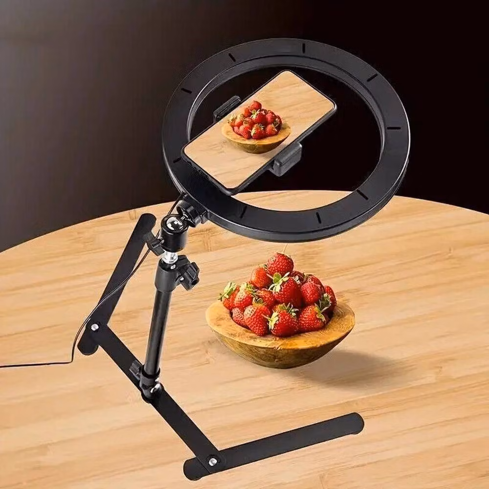 FLAVORA Adjustable Overhead Phone Tripod Stand with Ring Light, Black – 2