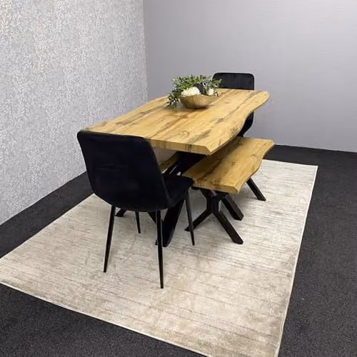 KOSY KOALA Minimalist Wooden Dining Table Set with Bench and 2 Black Chairs in Brown and Black – 4