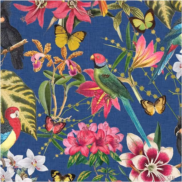 Envy Paradiso Floral Botanical Wallpaper in Blue, Orange, Yellow and Pink, W/H: 52 cm x 520 cm