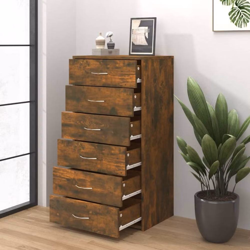 Berkfield Home Sideboard with 6 Drawers in Smoked Oak Brown, W/D/H: 50 x 34 x 96 cm – 2