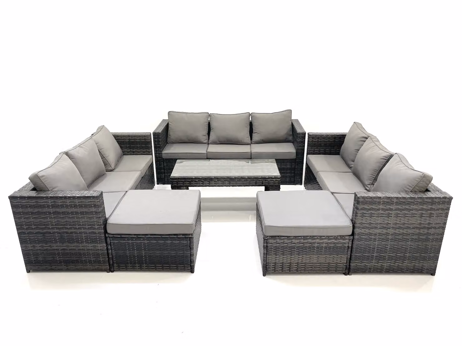 Fimous 6 Piece Rattan Garden Furniture Set in Dark Grey with 3 Seater Sofa, Coffee Table and Ottomans – 2