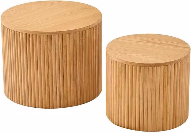 YATOMI Nordlys Set of 2 Round Wooden Coffee Tables in Brown Ash