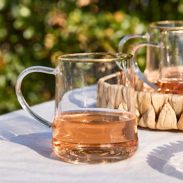 Dibor Set of 4 Gold Rimmed Clear Glass Tea and Coffee Mugs