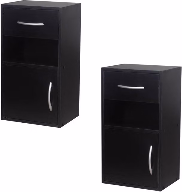 EONLION Set of 2 Modern Black Wooden Nightstands with Door and Drawer