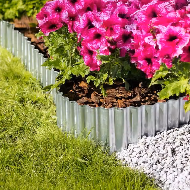 Marco Paul Silver Galvanised Steel Metal Garden Border Edging, H: 15 cm x L: 5 m
