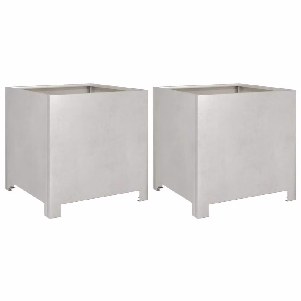 Berkfield Home Garden Stainless Steel Planter Tubs, Silver, 2 Pack, W/D/H: 40 x 40 x 40 cm – 2
