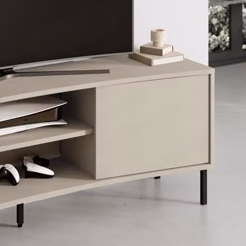 FWStyle Frem 2 Door TV Unit in Sandstone and Black with Modern Curved Design, W: 150 cm, D: 40 cm, H: 55 cm – 2