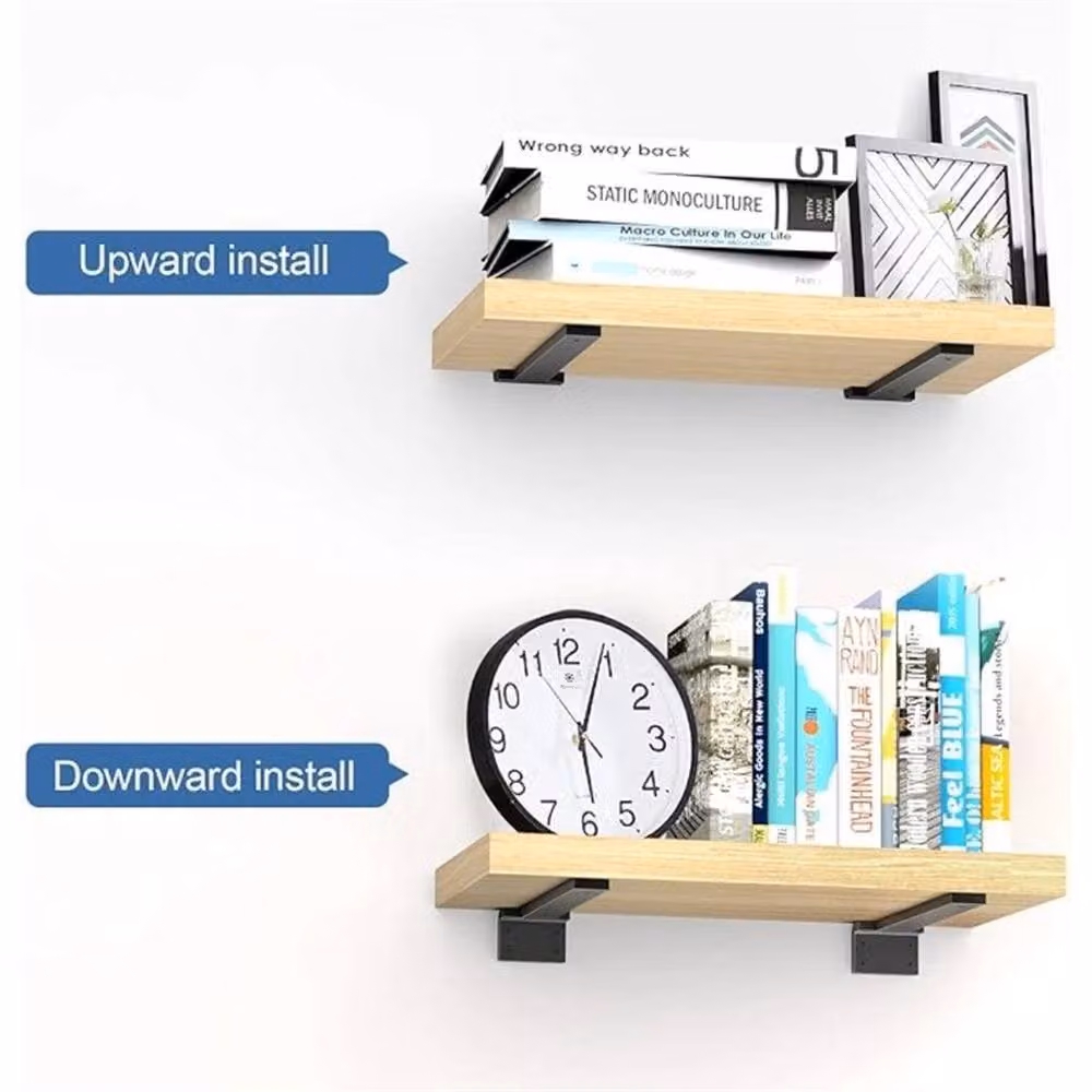 Nordara 4-Piece Set of Matt Black Steel Concealed Floating Shelf Brackets, W: 100 cm, D: 40 cm – 2