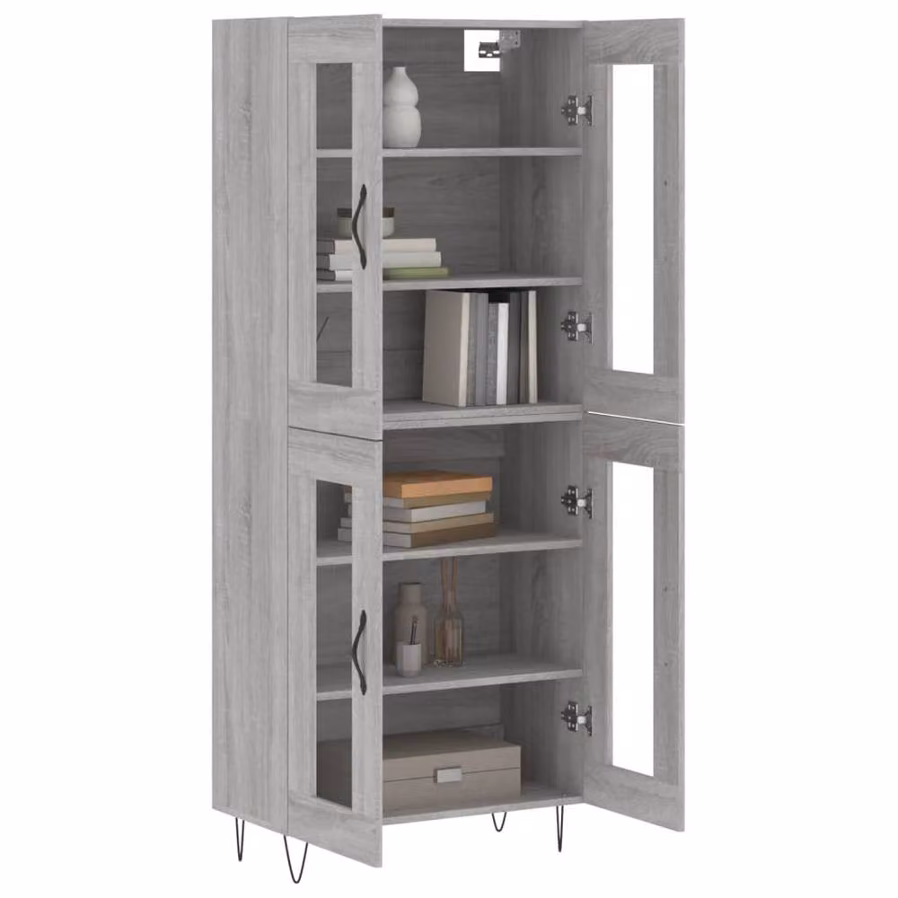 Berkfield Home Sonoma Highboard in Grey with Glass Doors, W/D/H: 69.5 x 34 x 180 cm – 3