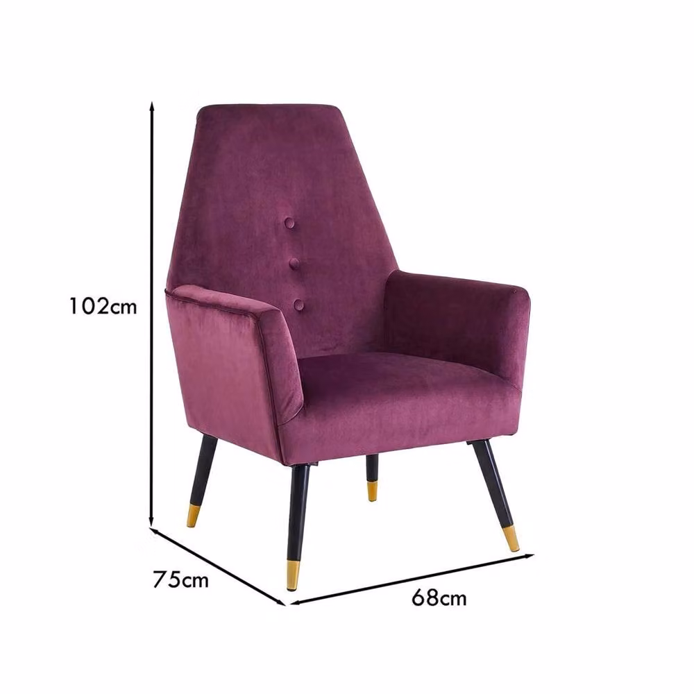 Ventryn Velvet Buttoned Back Accent Armchair with Armrests in Wine Red – 2