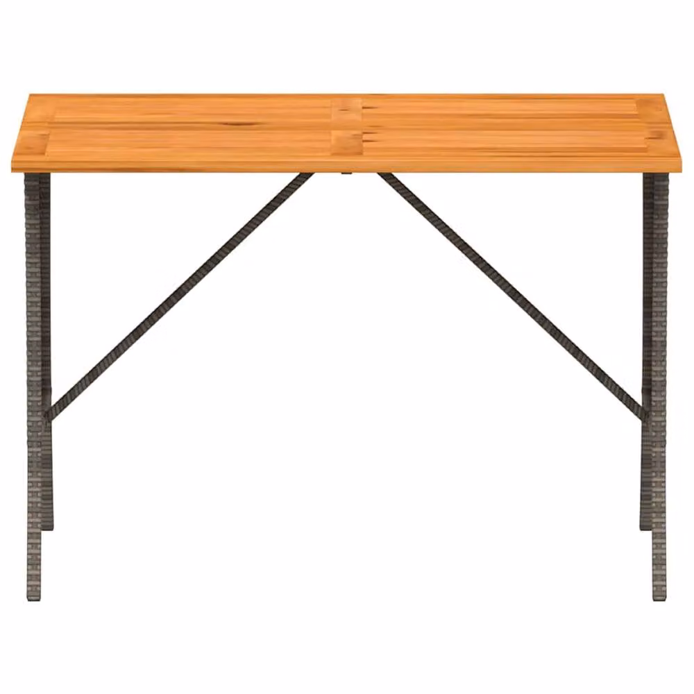 Berkfield Home Grey Poly Rattan Garden Table with Acacia Wood Top, W: 105 cm, D: 75 cm, H: 72 cm – 3