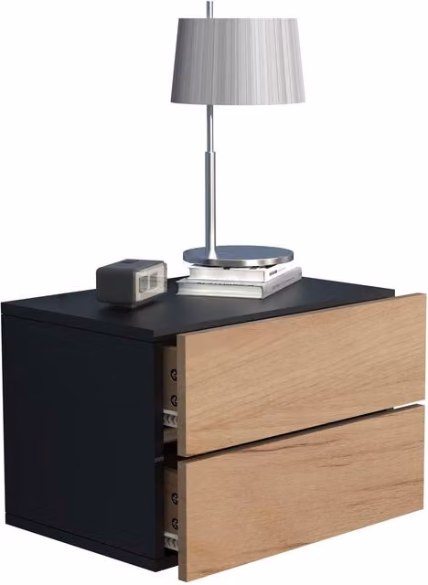 VCM Usal Black Wooden Wall Mounted Bedside Table W: 45 cm, D: 32 cm, H: 30 cm