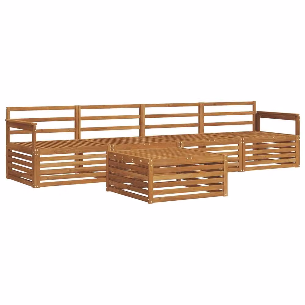 Berkfield Home 5 Piece L-Shape Outdoor Sofa Set in Brown Solid Acacia Wood with Matching Ottoman – 2