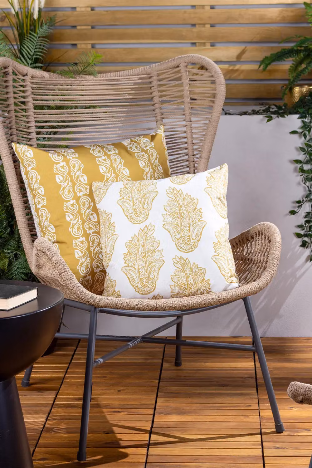 Paoletti Kalindi Paisley Floral Outdoor Cushion, Yellow, W/D/H: 43 x 43 x 43 cm – 2